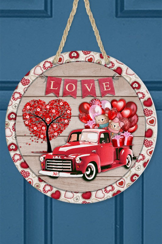 Valentines Day Love Truck Teddy Bears Door Hanger