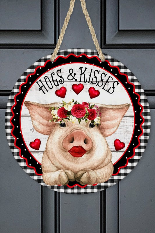 Valentines Day Hugs Kisses Pig Door Hanger