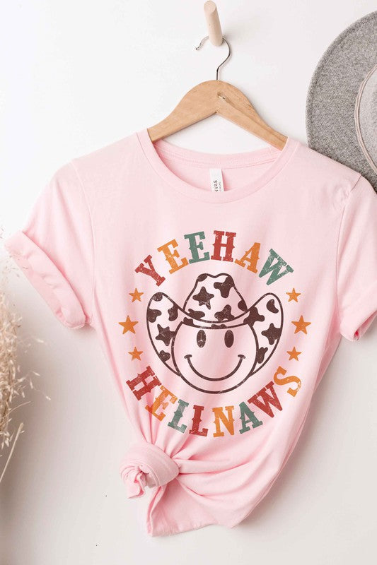 HAPPY FACE COWBOY YEEHAW HELLNAWS GRAPHIC TEE