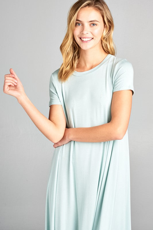 SOLID SWING SHORT SLEEVE DRESS