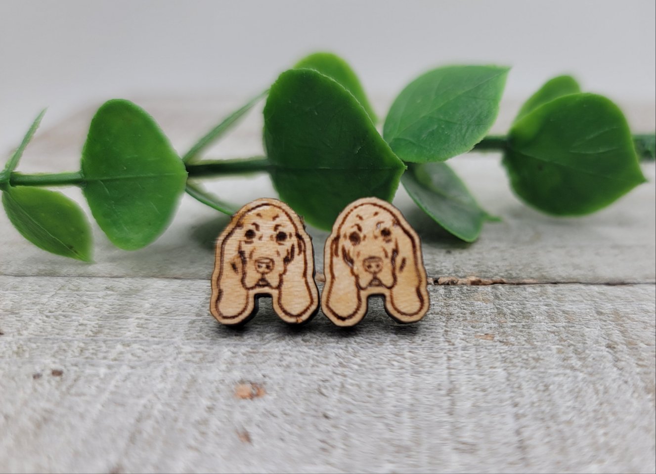 Basset Hound Dog Breed || Wood Stud Earrings || Hypoallergenic