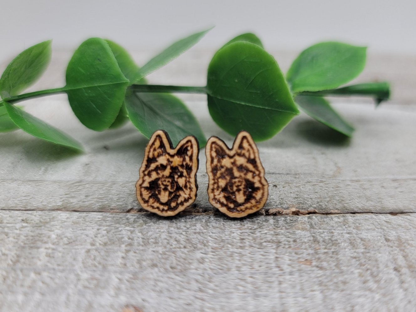 German Shepherd Dog Breed || Wood Stud Earrings || Hypoallergenic