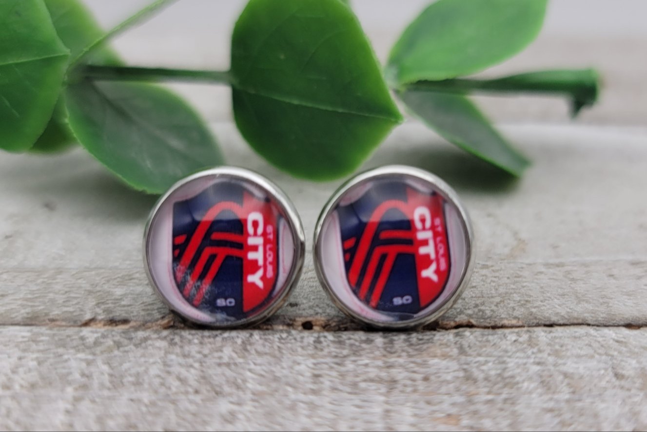 St Louis City Soccer || 12mm Glass Stud Earrings || Hypoallergenic