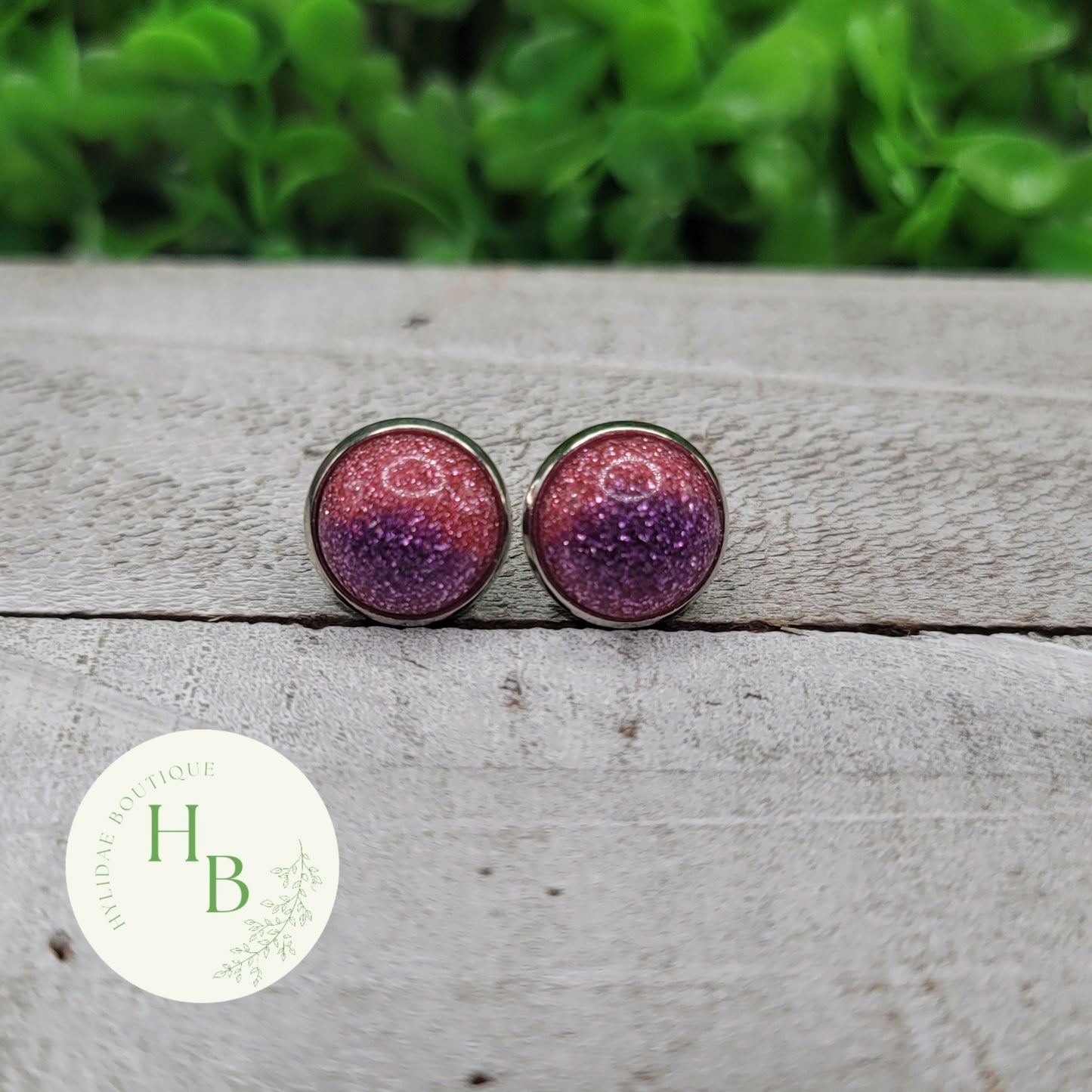 Pink & Purple Glitter Dome Stud Earrings