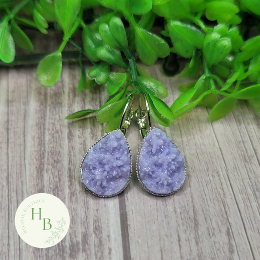 Lavender Druzy Teardrop French Lever Earrings