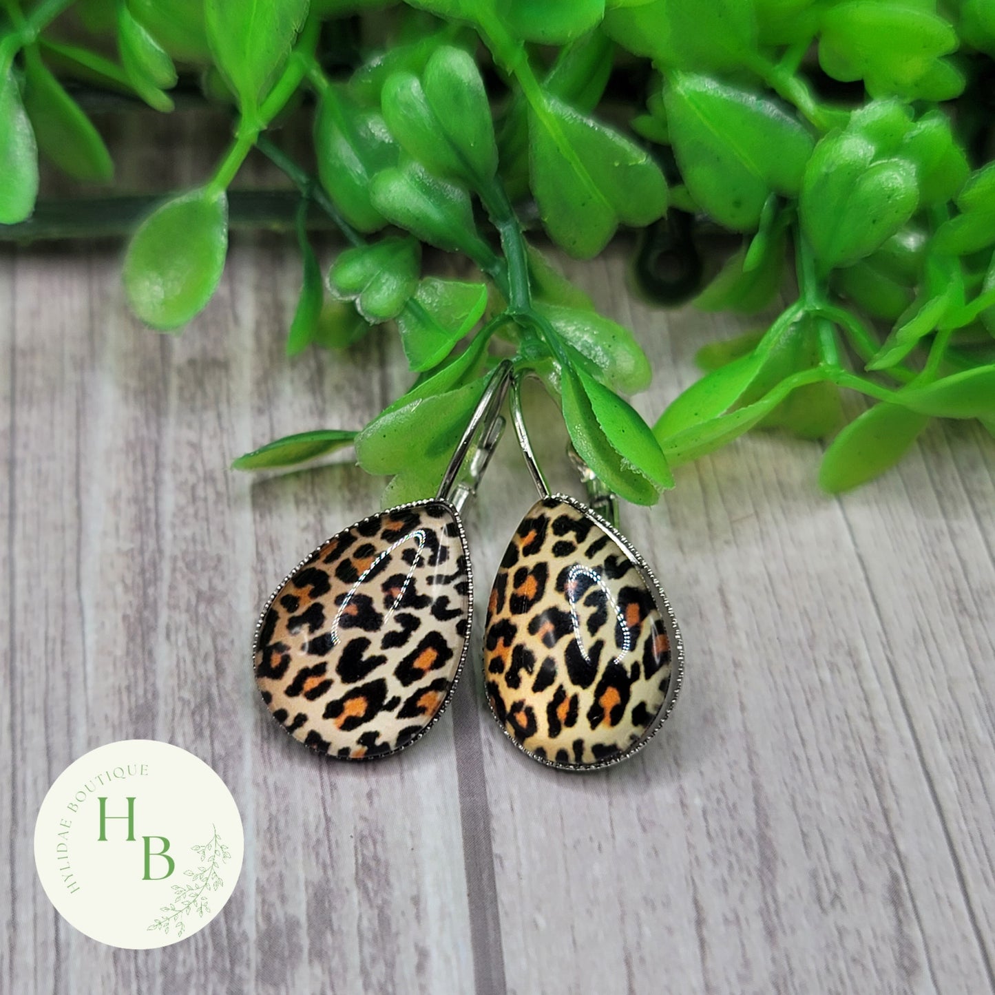 Leopard Teardrop French Lever Earrings