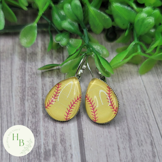 Softball Teardrop French Lever Earrings