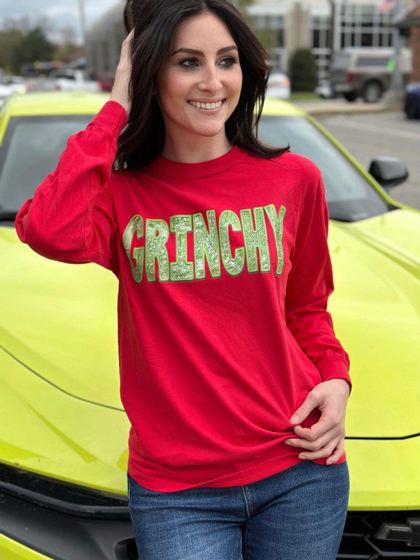 Grinchy Faux Sequin Long Sleeve