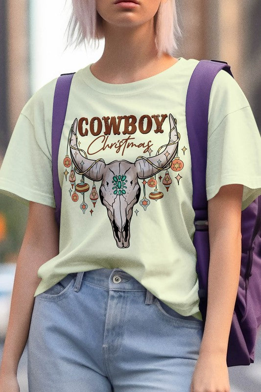 Bull Skull Cowboy Christmas Graphic Tee