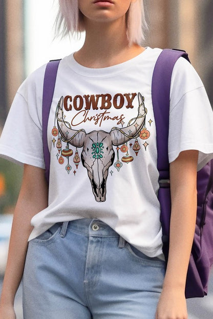 Bull Skull Cowboy Christmas Graphic Tee