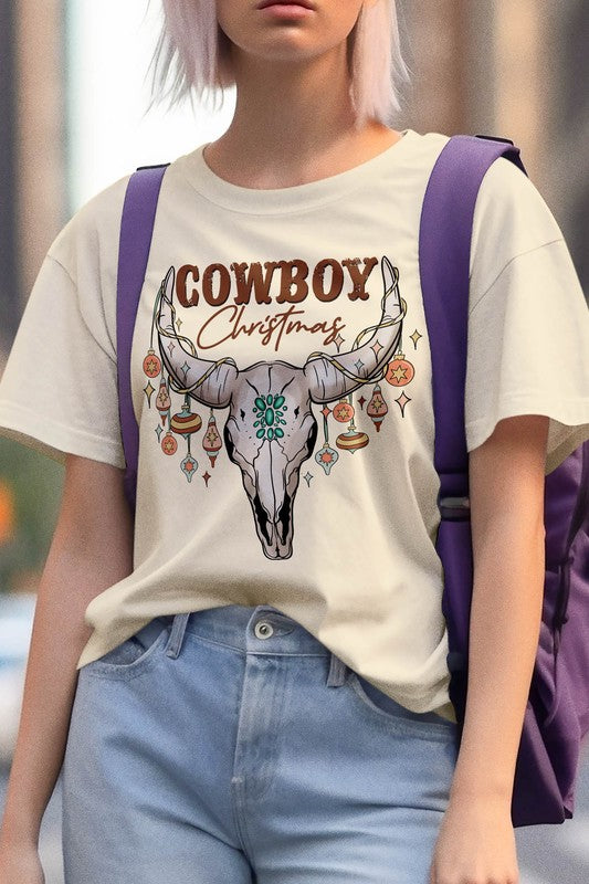 Bull Skull Cowboy Christmas Graphic Tee