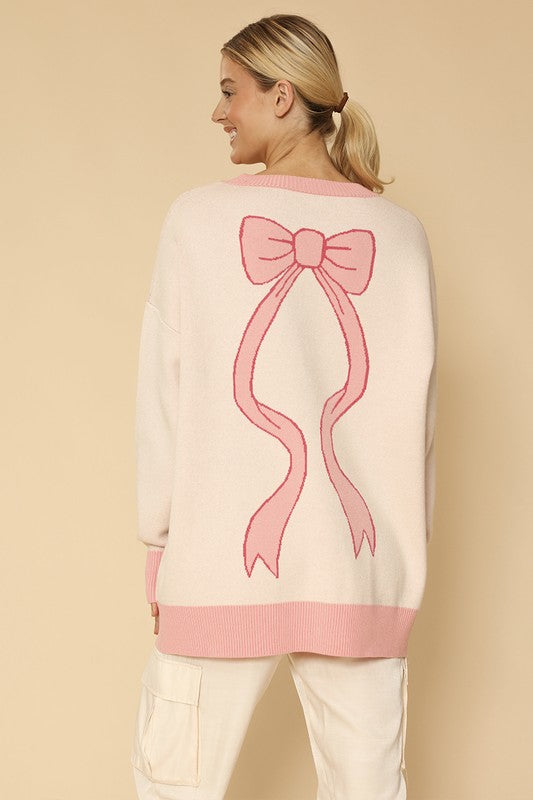 Varsity knit bow cardigan {Ships in 3-5 Business Days}