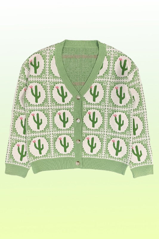 PLUS SIZE Cactus tiled knit cardigan {Ships in 3-5 Business Days}