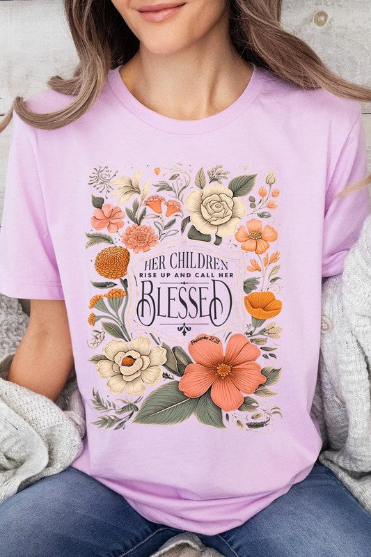 Blessed Floral Graphic T Shirts