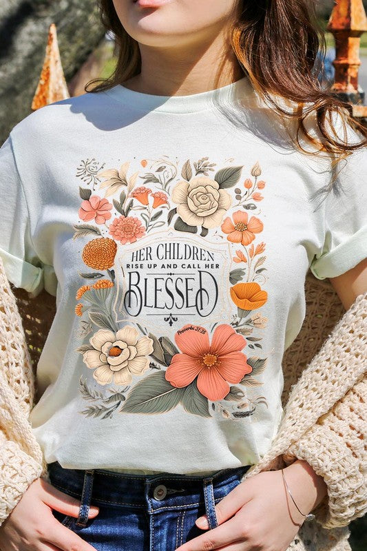 Blessed Floral Graphic T Shirts