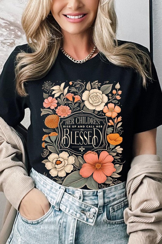 Blessed Floral Graphic T Shirts