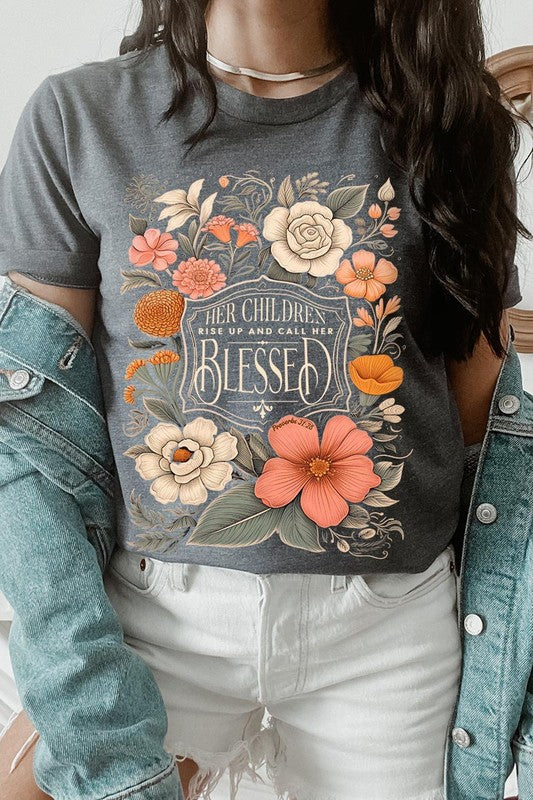 Blessed Floral Graphic T Shirts