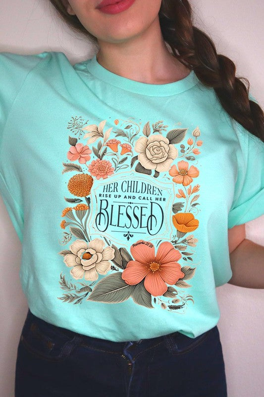 Blessed Floral Graphic T Shirts