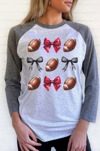 Game Day Football Bows Red Black Raglan