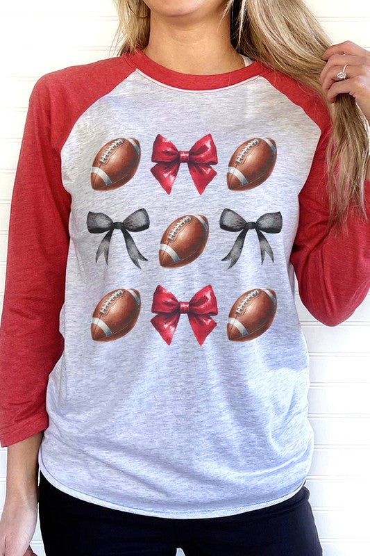 Game Day Football Bows Red Black Raglan