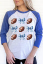 Game Day Football Bows Blue Graphic Raglan