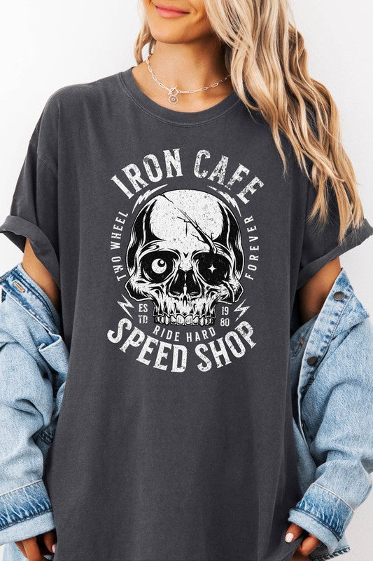 Iron Cafe, Ride Hard, Skull Garment Dye Tee