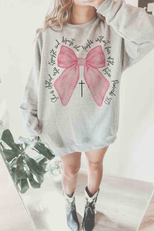 PROVERBS PINK BOW CHRISTIAN OVERSIZED SWEATSHIRT