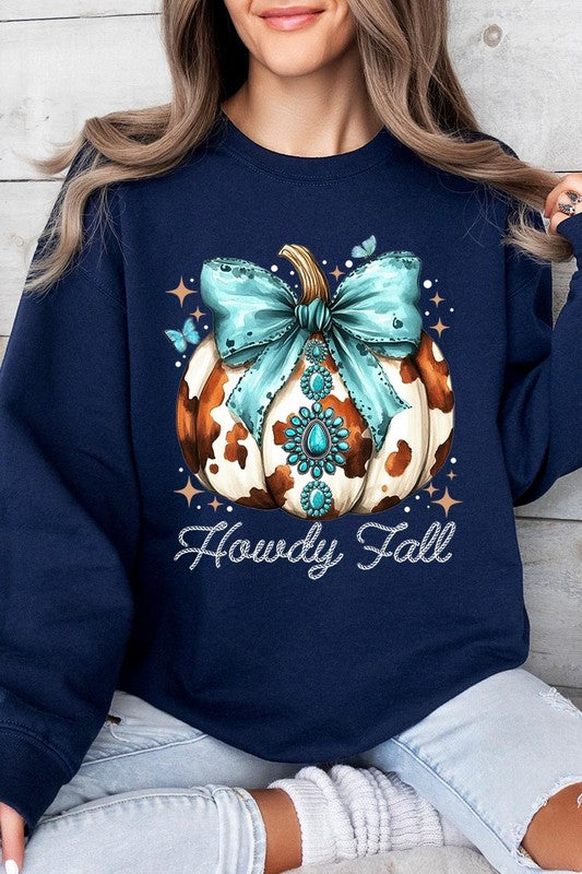 Howdy Fall Western Pumpkin Fleece Sweatshirts