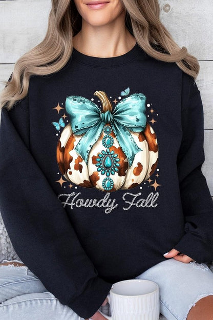 Howdy Fall Western Pumpkin Fleece Sweatshirts