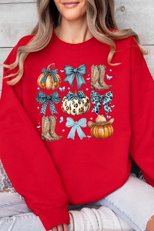 Turquoise Bow Western Fall Fleece Sweatshirts