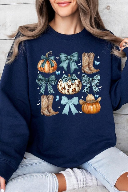 Turquoise Bow Western Fall Fleece Sweatshirts