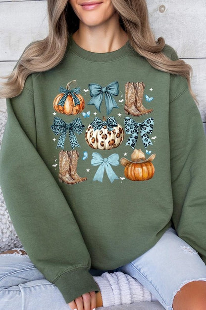 Turquoise Bow Western Fall Fleece Sweatshirts