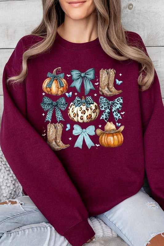 Turquoise Bow Western Fall Fleece Sweatshirts