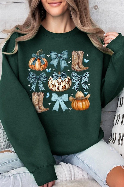 Turquoise Bow Western Fall Fleece Sweatshirts