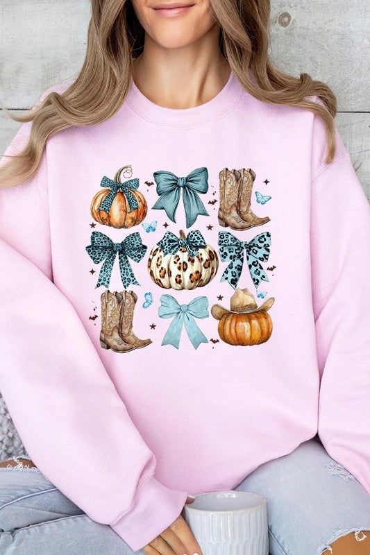 Turquoise Bow Western Fall Fleece Sweatshirts