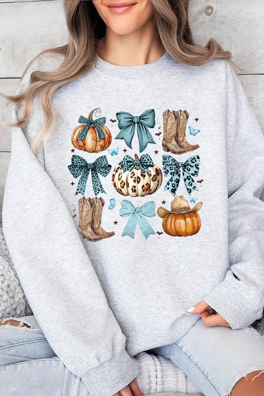 Turquoise Bow Western Fall Fleece Sweatshirts