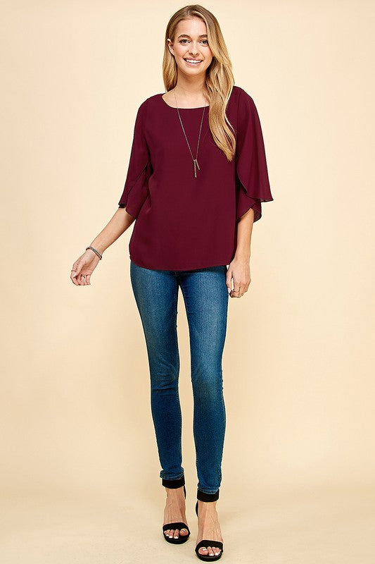 Tulip Sleeve Woven Blouse