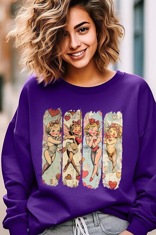 Retro Cupid Graphic Fleece Sweatshirt