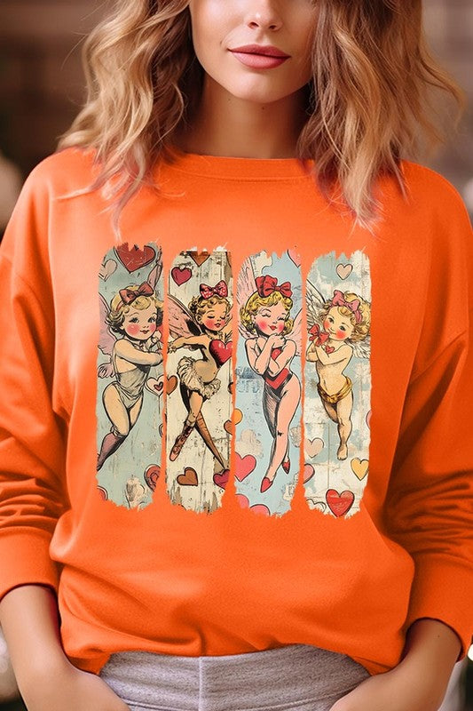 Retro Cupid Graphic Fleece Sweatshirt