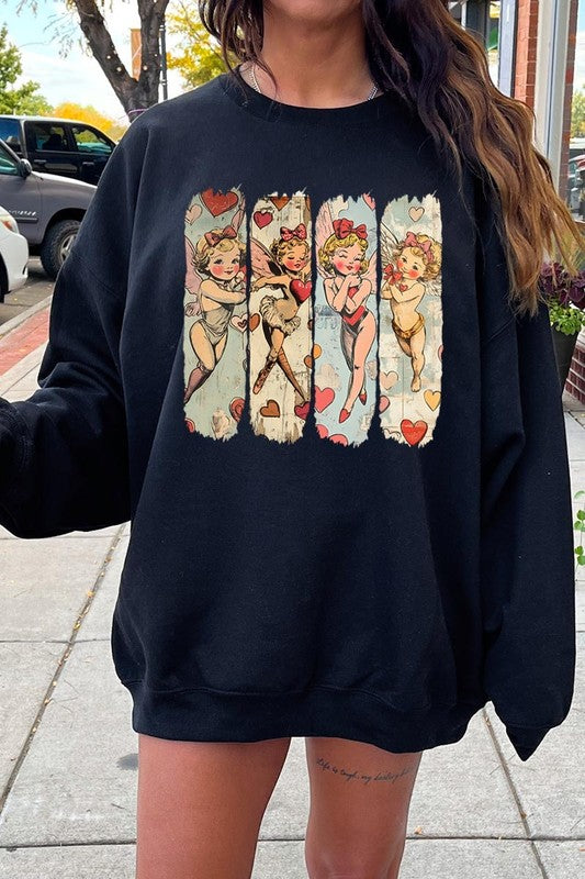 Retro Cupid Graphic Fleece Sweatshirt