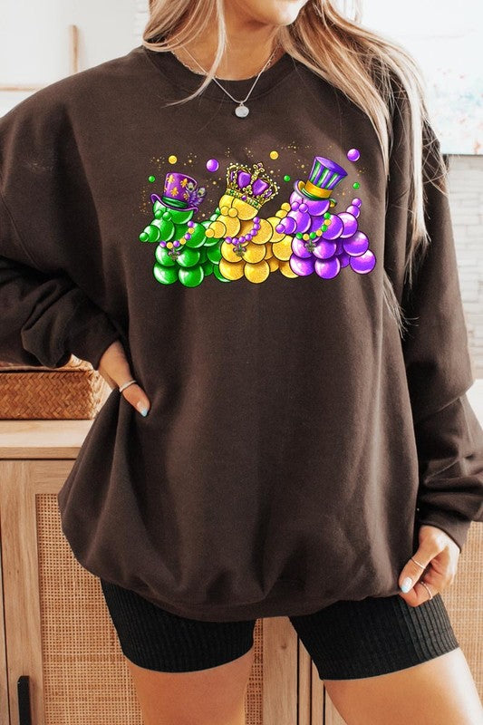 Mardi Gras Bead Dog Graphic Sweatshirt