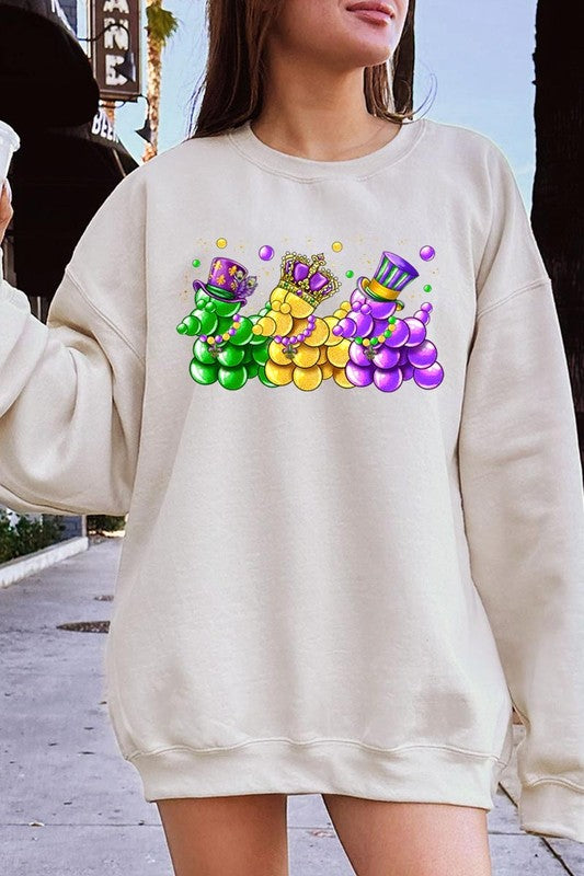 Mardi Gras Bead Dog Graphic Sweatshirt