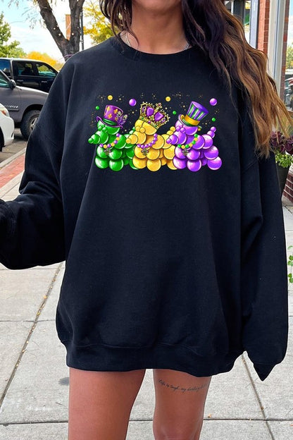 Mardi Gras Bead Dog Graphic Sweatshirt