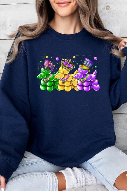 Mardi Gras Bead Dog Graphic Sweatshirt