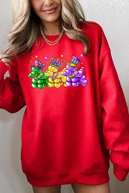 Mardi Gras Bead Dog Graphic Sweatshirt