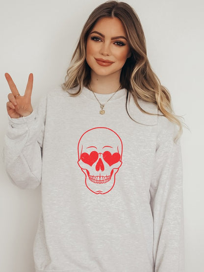 Skeleton Heart Eyes Crew Neck Graphic Sweatshirt