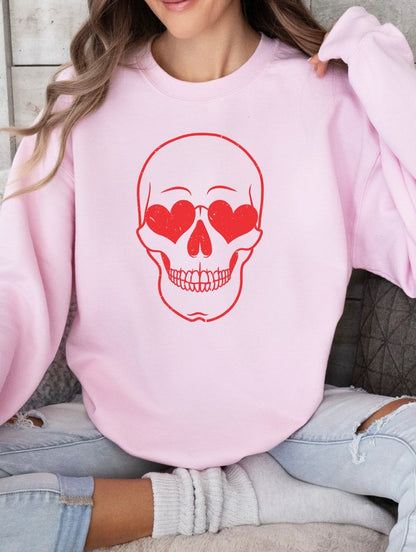 Skeleton Heart Eyes Crew Neck Graphic Sweatshirt