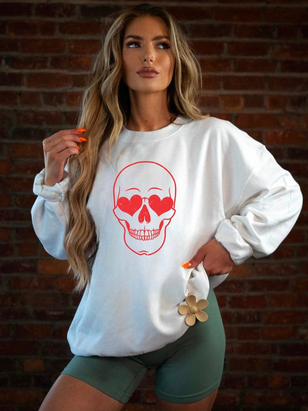 Skeleton Heart Eyes Crew Neck Graphic Sweatshirt