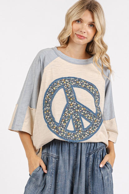 Mittoshop Peace Sign Patch Mineral Washed T-Shirt