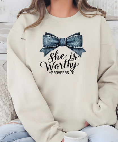 She Is Worthy Proverbs 31 CrewNeck Sweatshirt